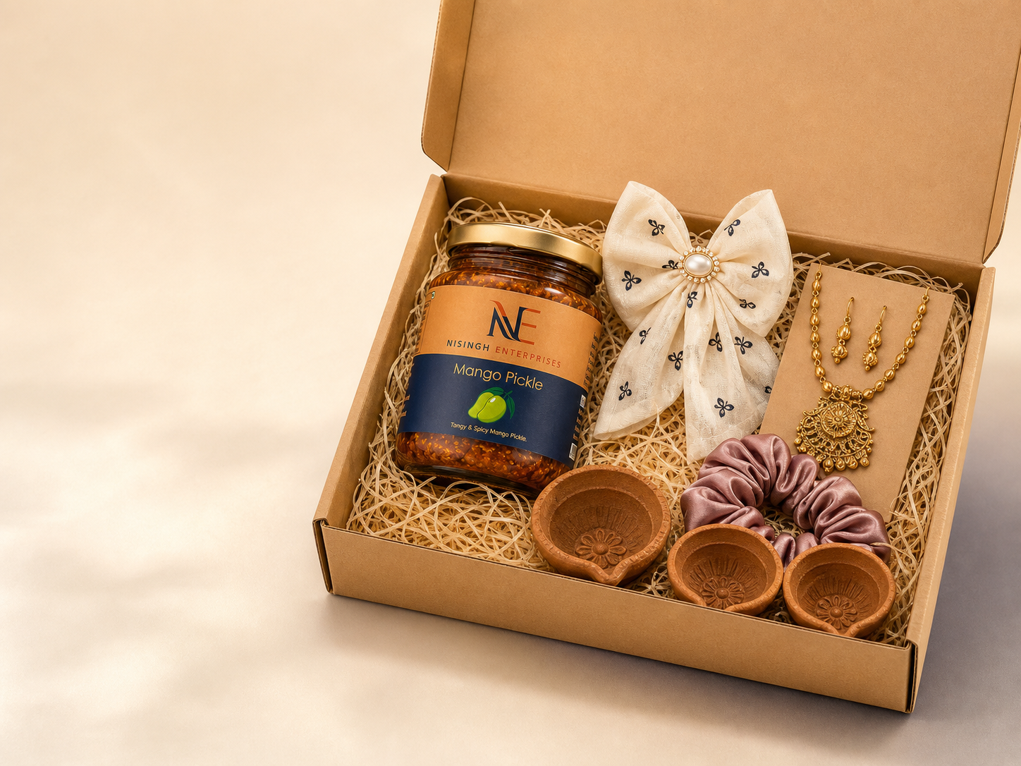 Nisingh mango pickle festive gift box with handcrafted accessories